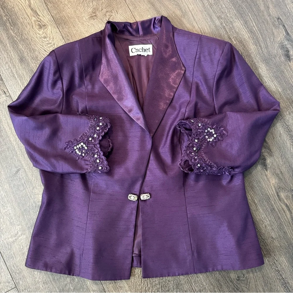 Cachet Rich Purple Blazer‎ with Decorative Cuffs